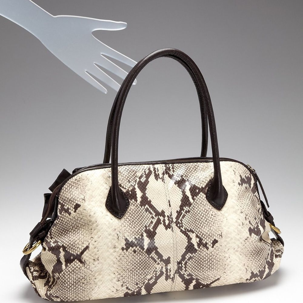 Just Cavalli Snakeskin Embossed Brown Satchel NWT - Picture 1 of 8